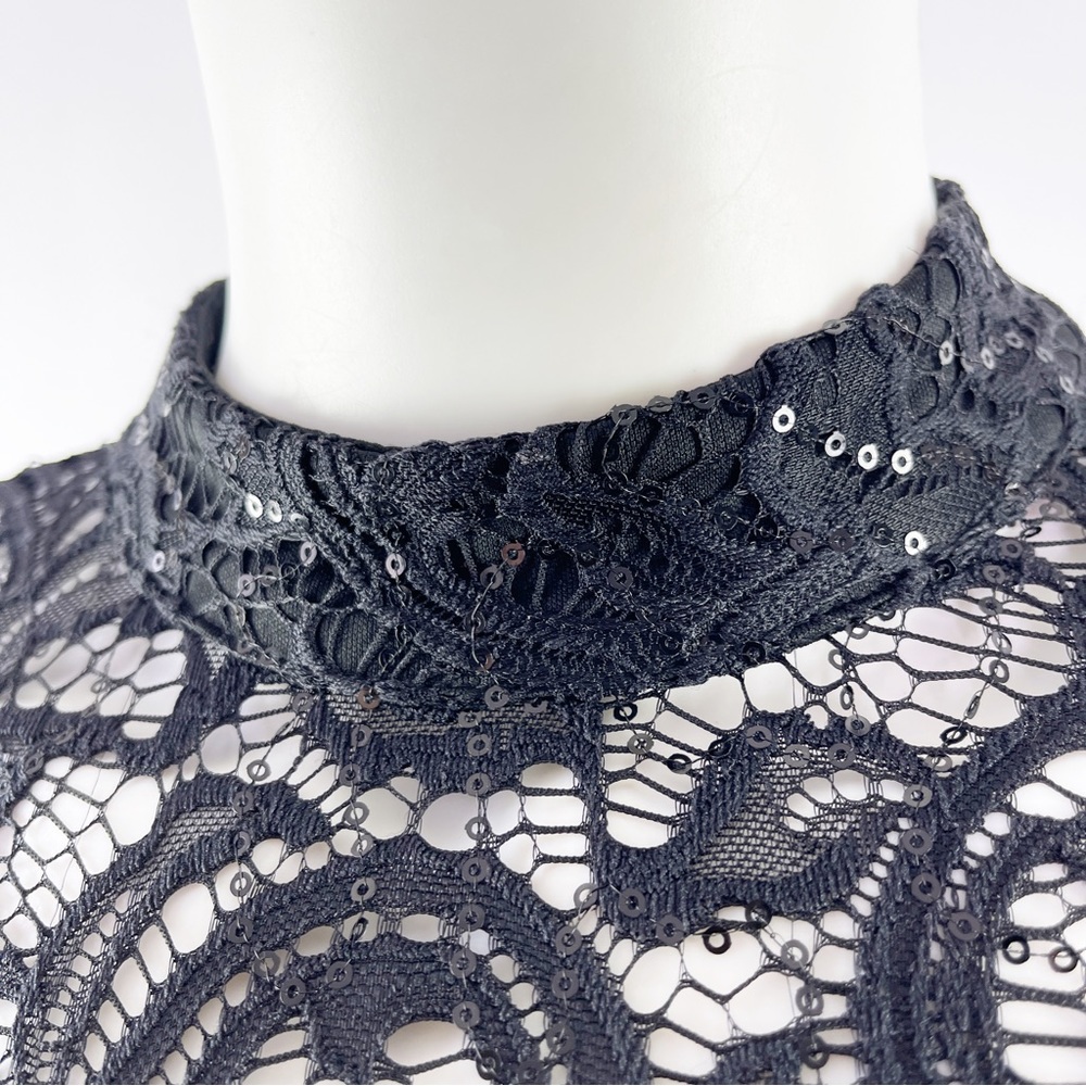 Jodi Kristopher Women's Black Lace Sequin Mini Dress with Flare Sleeves Size XS - Picture 4 of 11